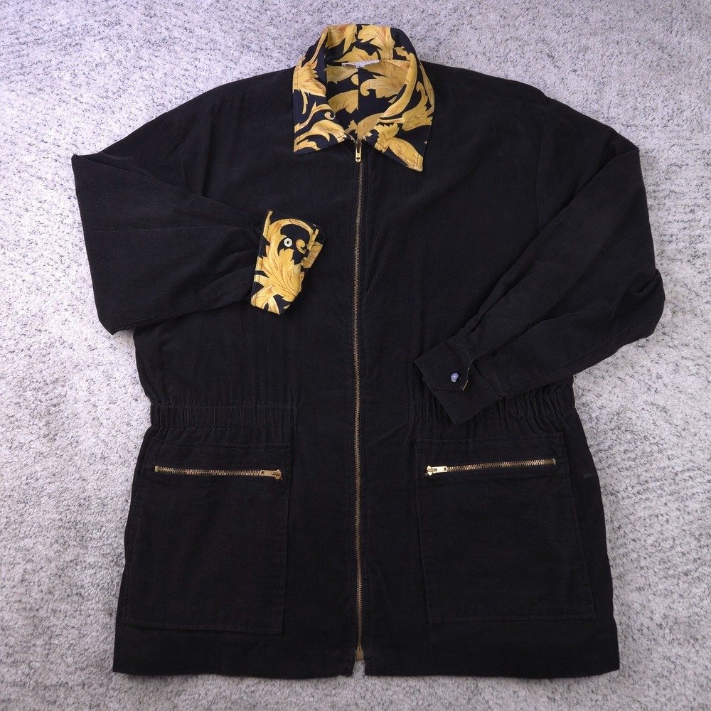 VTG Bergdorf‎ Goodman Jacket Womens Large Corduroy Baroque Black Gold Lined USA